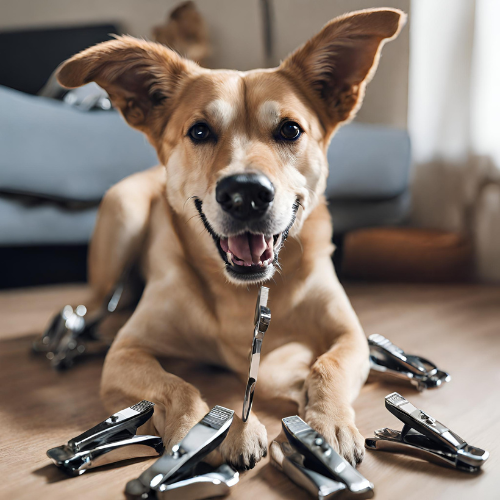 Perro con cortaúñas para perros